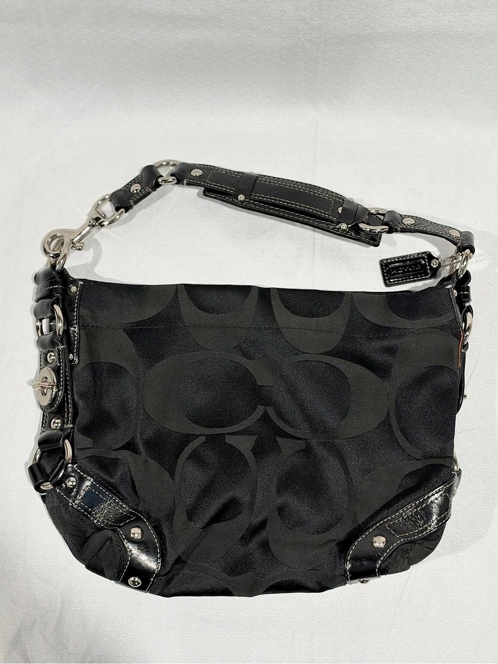 Coach Signature Soho Black Jacquard & Patent Trim Hobo Bag